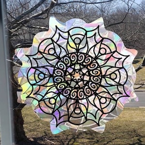 Mandala Sun Catcher Rainbow Window cling reusable decal - Large 8 inches tall
