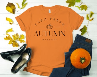 Farm Fresh Harvest T-shirt, Autumn Harvest Tee, Perfect Autumn and Halloween Season Shirt, Minimalist Autumnal Pumpkin Tee