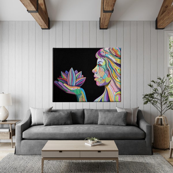 Colorful Lotus Flower Wall Canvas Print, Lotus Flower, Lotus Flower Art, Zen-Inspired Prints, Botanical Artwork, Tranquil Wall Art, Floral