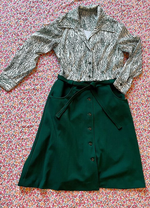 1970s Handmade Green Button-Front Dress - image 4