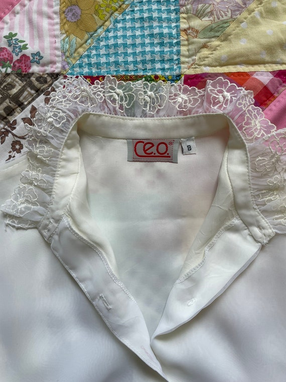 1980s Sheer White Blouse w/ Lace Trim - image 2