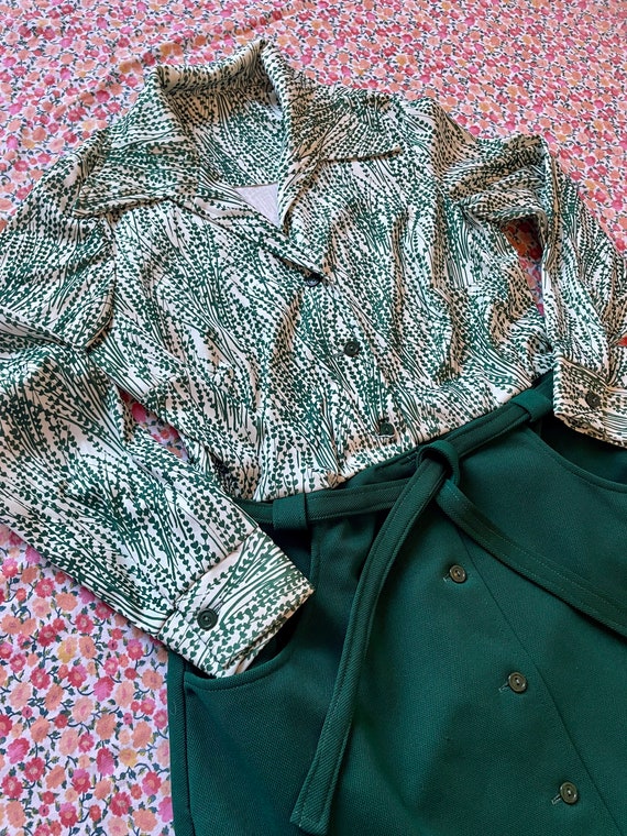 1970s Handmade Green Button-Front Dress - image 5
