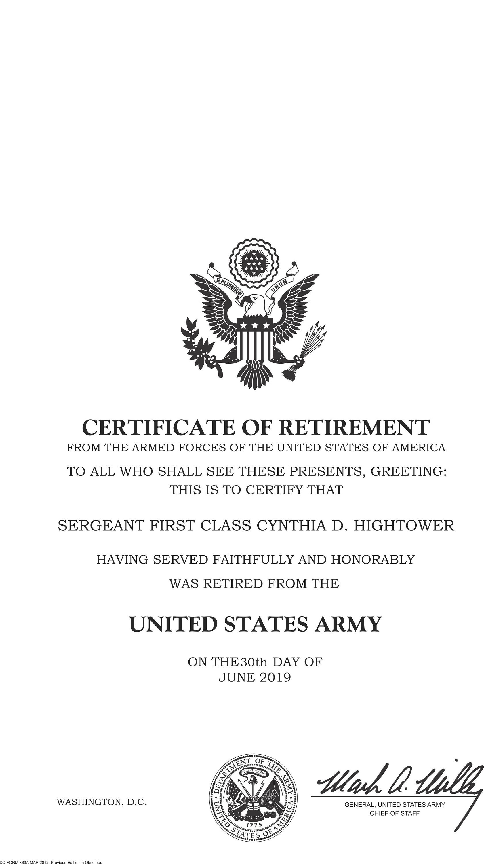 Certificate of Retirement US Army - Etsy