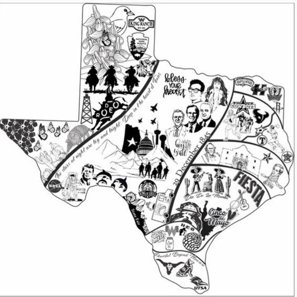 BEST Of TEXAS COLLAGE, Texas Digital Print, Texas Map Photo, State Wall Art with Cowboys Rodeo King Ranch National Park, Digital Cdr Files