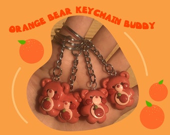 Orange Juice Bear Polymer Clay Charm Keychain | Homemade, Handmade, Gifting, Gift