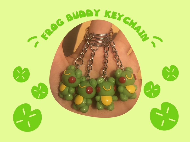 Froggy Frog Buddy Polymer Clay Charm Keychain Handmade, Homemade, Gifting, Gift image 1