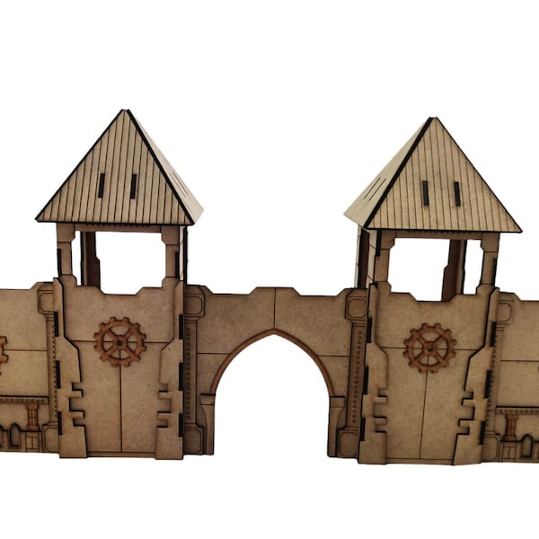 MDF Lasercut Terrain - Modular Industrial Gothic Fortified Wall(digital file/.cdr,.svg)