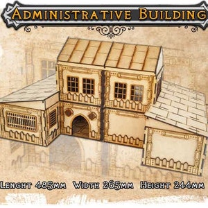 MDF Lasercut Terrain - Modulair industrieel gotisch administratief gebouw (digitaal bestand/.cdr,.svg)