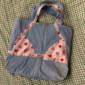 Denim Strawberry Bikini Bag