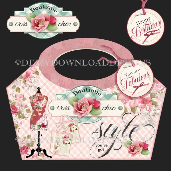 Tres Chic Boutique Downloadable Gift Basket  INSTANT DOWNLOAD Digital Basket Gift Tags Digital Download Birthday Gift Basket Ready to Print