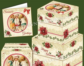 Vintage Girls Set de 3 cajas de regalo de Navidad descargables Descarga digital DESCARGA INSTANTE Cajas de regalo de Navidad Tarjetas de regalo listas para imprimir