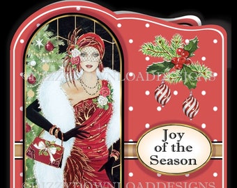 Art Déco Ladies Christmas Cards Kit téléchargeable Téléchargement numérique INSTANT DOWNLOAD Gift Tags Cartes de Noël prêtes à imprimer