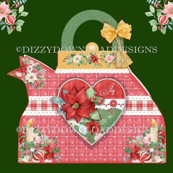 Kit de tarjetas descargables con tetera de corazón de Navidad Etiquetas de regalo gratuitas Descarga instantánea Tarjeta de Navidad imprimible lista para imprimir