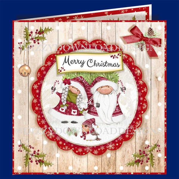 Santa Gnomes Layered Topper Downloadable Card Kit Instant Download Digital Download Wording Strips Gnomes Christmas Card Ready to Print