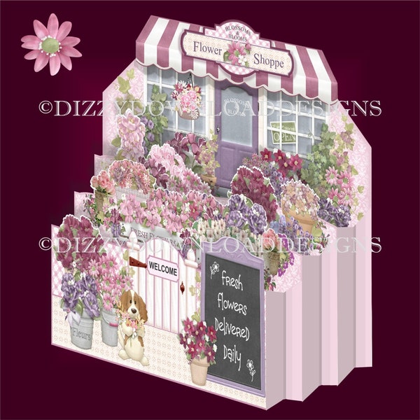 Flower Shoppe Diorama Downloadable Card Kit Decoupage Envelope Digital Download Instant Download Birthday Mothers Day Cards Ready to Print