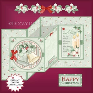 Kit di biglietti scaricabili con doppia piega a Z di campane di Natale Busta per decoupage Creazione di biglietti con download digitale Biglietti con download istantaneo pronti per la stampa