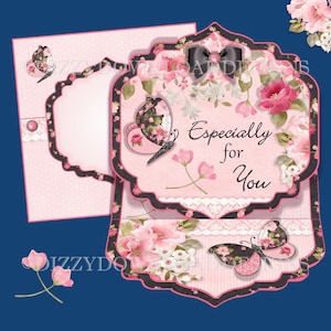 Fleurs fleurs et papillons chevalet téléchargeable carte découpage et enveloppe anniversaire fête des mères anniversaire téléchargement numérique instantané