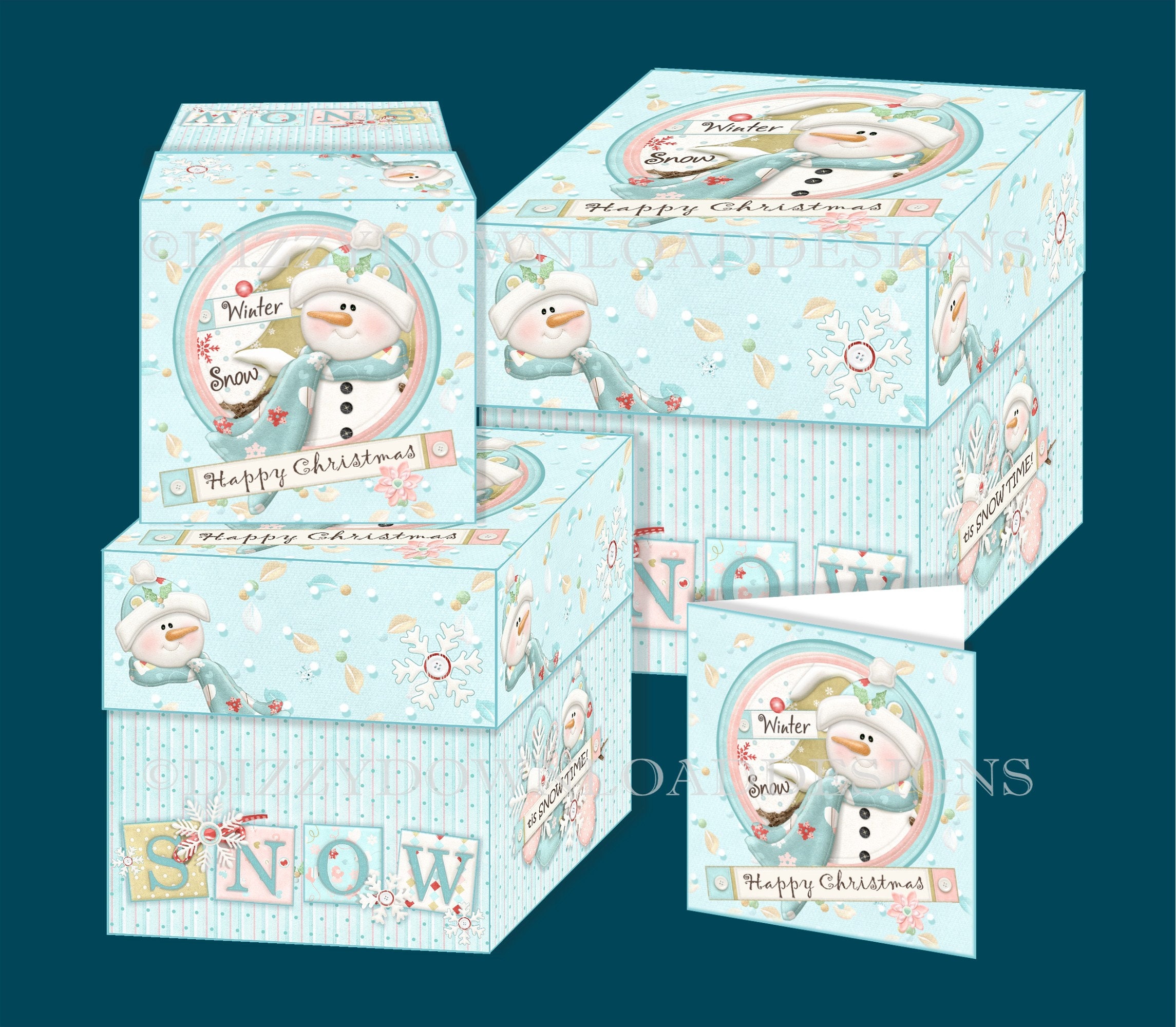 Winter Snow Set of 3 Gift Boxes Printable Download Gift Cards Digital Download Instant Download Christmas Gift Boxes  Ready to Print