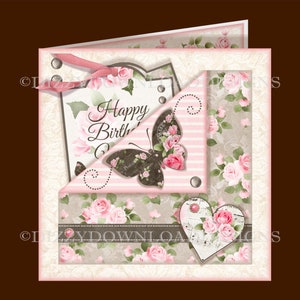 Cartão de bolso floral borboleta para download com decoupage e envelope aniversário dia das mães aniversário dia dos namorados pronto para imprimir