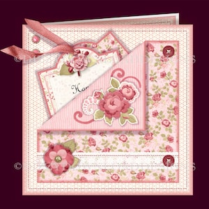 Kit de tarjeta descargable de bolsillo Forever Roses con decoupage y sobre Cumpleaños Día de la Madre Aniversario Día de San Valentín