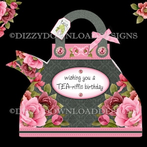 Kit de cartão para download de bule de chá Tea-riffic Envelope Inserts Download instantâneo Aniversário feminino Pronto para imprimir