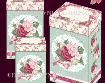 Flowers & Lace Set of 3 Printable Gift Boxes INSTANT DOWNLOAD Ready to Print