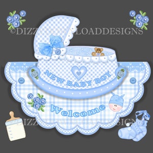 Rock a Bye Baby Boy OTT New Born Baby Boy Downloadable Card Kit with Decoupage and Envelope Congratulations New Baby