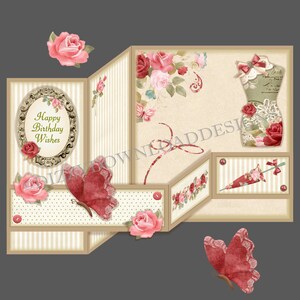 Roses & Butterflies Tailored For You Doppel-ZFold-Karte Herunterladbares Kartenkit mit Decoupage und Umschlag