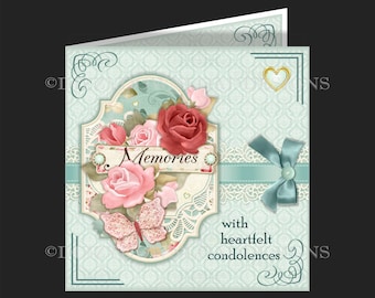 Treasure The Memories Downloadable Sympathy Bereavement Card with 3 Insert options Decoupage Envy Ready to Print INSTANT DOWNLOAD