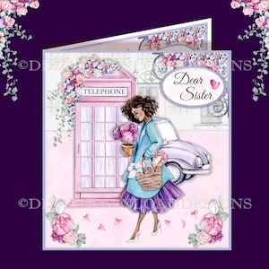 Cartão floral para download com caixa de telefone com inserções de decoupage Envy, tudo pronto para imprimir DOWNLOAD DIGITAL INSTANTÂNEO para aniversários e dia das mães
