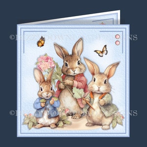 Un trio de lapins téléchargeable avec divers inserts pour découpage Envy tout prêt à imprimer TÉLÉCHARGEMENT IMMÉDIAT pour fille soeur amie, etc.