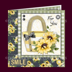 Sunflower Korb für Sie Herunterladbare Karte mit Einsätzen Decoupage Neid bereit zum Drucken INSTANT DOWNLOAD für Geburtstage Danke & Muttertag