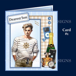 Birthday Jungs Herunterladbare 2 Karten Kit mit Einsätzen Sentiment Tiles Decoupage Neid Alle Bereit zum Drucken SOFORTIGER DOWNLOAD für viele Altersgruppen geeignet