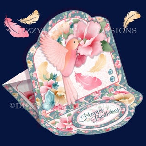Kit de tarjetas con caballete de pájaros y flores, cumpleaños, día de la madre, aniversario, sobre y kit de tarjetas descargables con decoupage, descarga instantánea