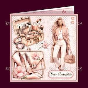 Tarjeta descargable de moda para chica de belleza con insertos Etiqueta de regalo de decoupage Envy Lista para imprimir DESCARGA INMEDIATA para cumpleaños de mujeres y adolescentes
