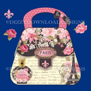 Cartão de bolsa parisiense para download com inserções de decoupage Envy All Ready para imprimir DOWNLOAD INSTANTÂNEO para aniversários e dia das mães