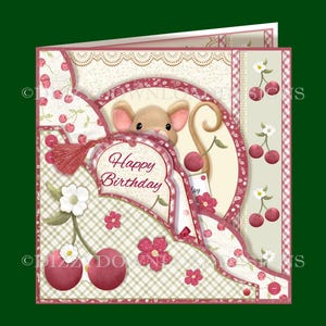Cartão de bolso duplo Cherry Sweet com etiquetas Decoupage Envy pronto para imprimir DOWNLOAD DIGITAL INSTANTÂNEO para aniversários, dia das mães, etc.