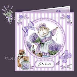 Cartão para download Lavender For Ewe com inserções de decupagem Envy, tudo pronto para imprimir, DOWNLOAD DIGITAL INSTANTÂNEO Cartão de agradecimento de aniversário