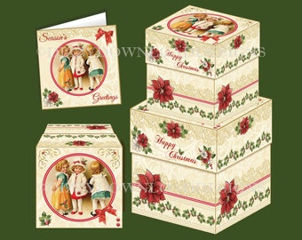 Vintage Girls Set of 3 Downloadable Christmas Gift Boxes Digital Download INSTANT DOWNLOAD Christmas Gift Boxes Gift Cards Ready to Print