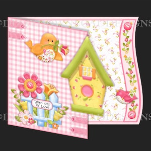 Carte téléchargeable Birdhouse avec inserts de découpage Envy prête à imprimer TÉLÉCHARGEMENT IMMÉDIAT Femme anniversaire mère soeur amie etc.