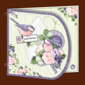 Senden beste Wünsche Herunterladbare Wickelkarte mit Einsätzen Decoupage Neid bereit zum Drucken sofort DOWNLOAD für Geburtstage Muttertag etc