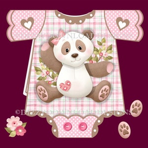 Meisje Panda Onesie downloadbare kaart Kit Decoupage digitale Download INSTANT DOWNLOAD Inserts peuter nieuwe Baby Girl kaart klaar om af te drukken