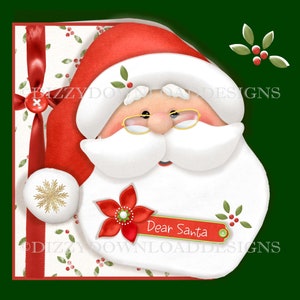 Tarjeta de Papá Noel con forma de kit descargable para decoupage, descarga digital, descarga instantánea, creación de tarjetas, tarjeta navideña lista para imprimir