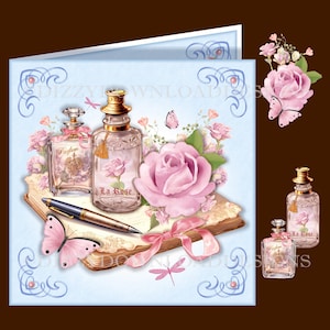 Parfum Nostalgique Kit de cartão de aniversário e dia das mães para download com encarte de decoupage Envy, tudo pronto para imprimir DOWNLOAD DIGITAL INSTANTÂNEO