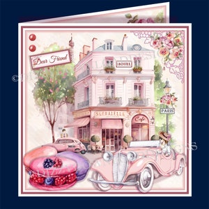 recto de la carte téléchargeable café de l'hôtel parisien avec inserts téléchargement numérique carte de fête des mères anniversaire femme prête à imprimer