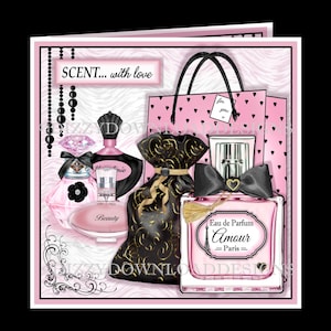 Scent With Love Card Front with Inserts and Decoupage Downloadable Card Kit  Digital Card INSTANT DOWNLOAD