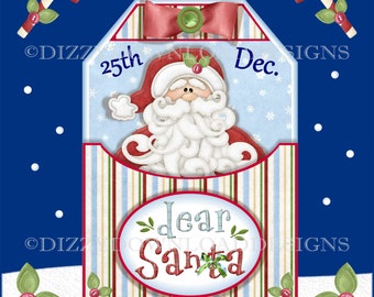 Dear Santa Tag-vormige downloadbare kerstkaart met decoupage, envelop en tags, allemaal klaar om af te drukken. Digitale download INSTANT DOWNLOAD