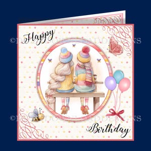 Carte d'anniversaire téléchargeable Cozy Coffee Girls avec divers inserts, découpage Envy, prête à imprimer, TÉLÉCHARGEMENT IMMÉDIAT au format A4 et Lettre