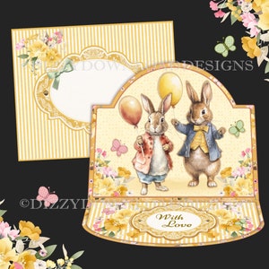 Conigli e fiori carta cavalletto carino scaricabile con inserti decoupage Envy All pronto per la stampa a casa Download digitale DOWNLOAD immediato