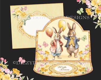 Bunnies and Blooms Printable Easel Card Inserts Decoupage Envy INSTANT DOWNLOAD Ready to Print